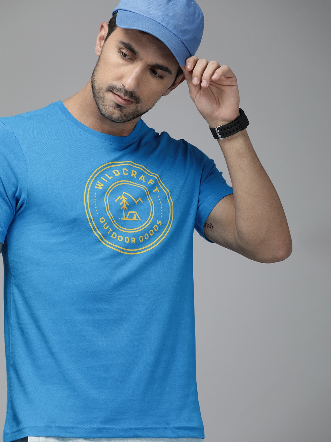 

Wildcraft Men Blue Printed Round Neck Pure Cotton T-shirt