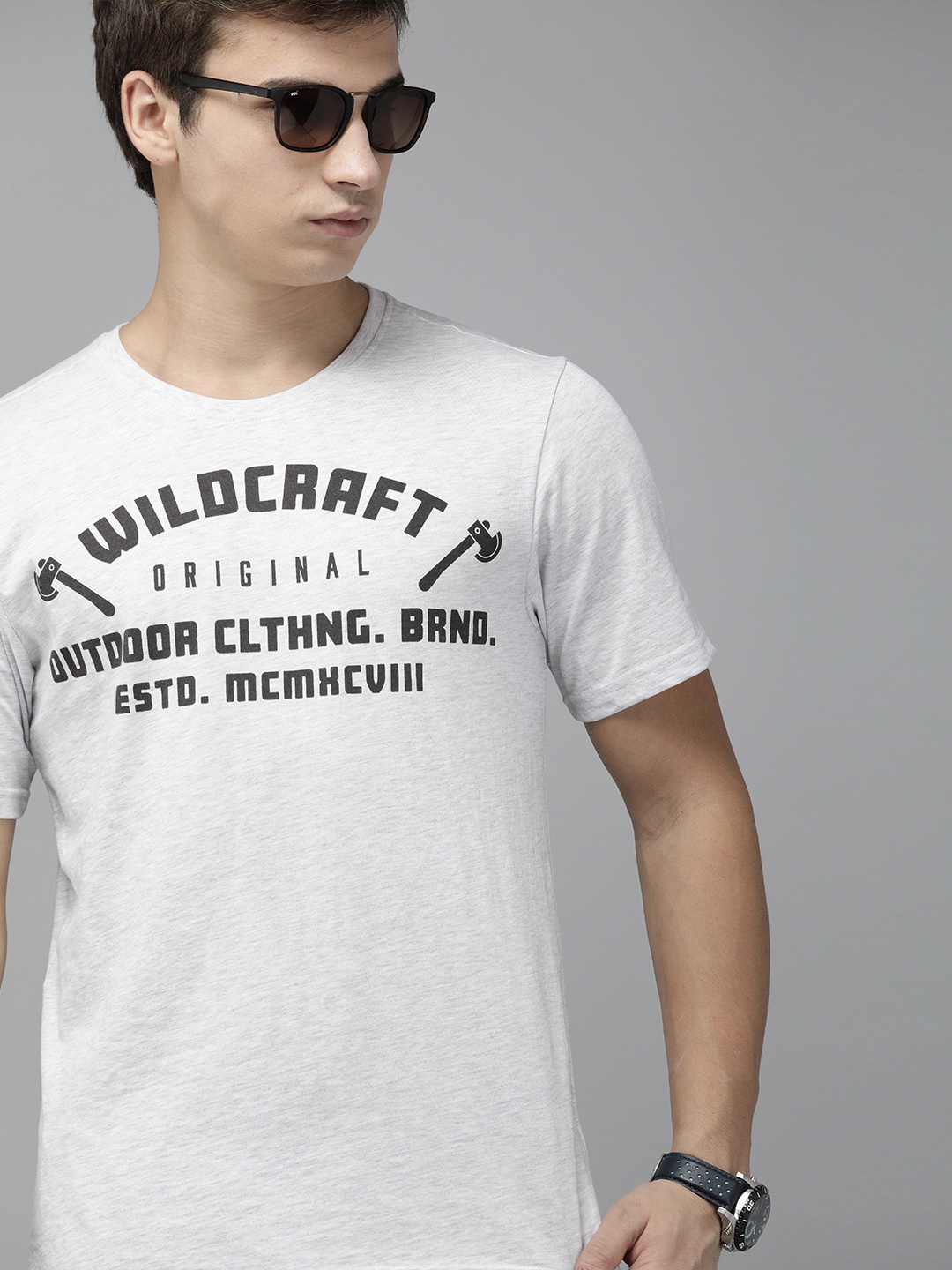 

Wildcraft Men Grey Printed Round Neck Pure Cotton T-shirt