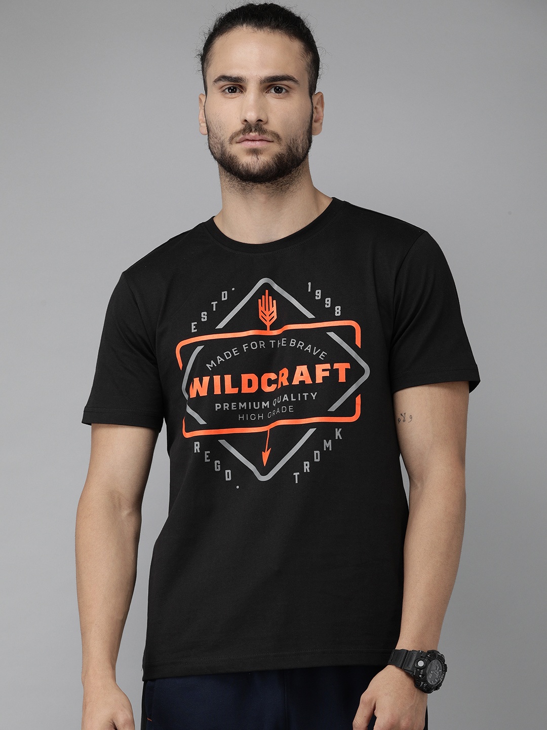 

Wildcraft Men Black Printed Round Neck Pure Cotton T-shirt