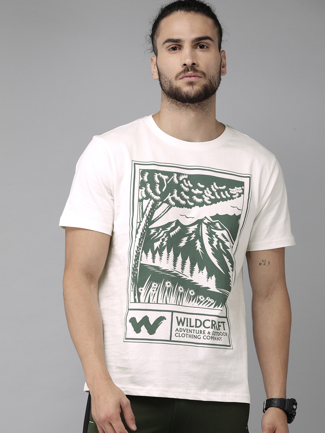 

Wildcraft Men White Printed Round Neck Pure Cotton T-shirt