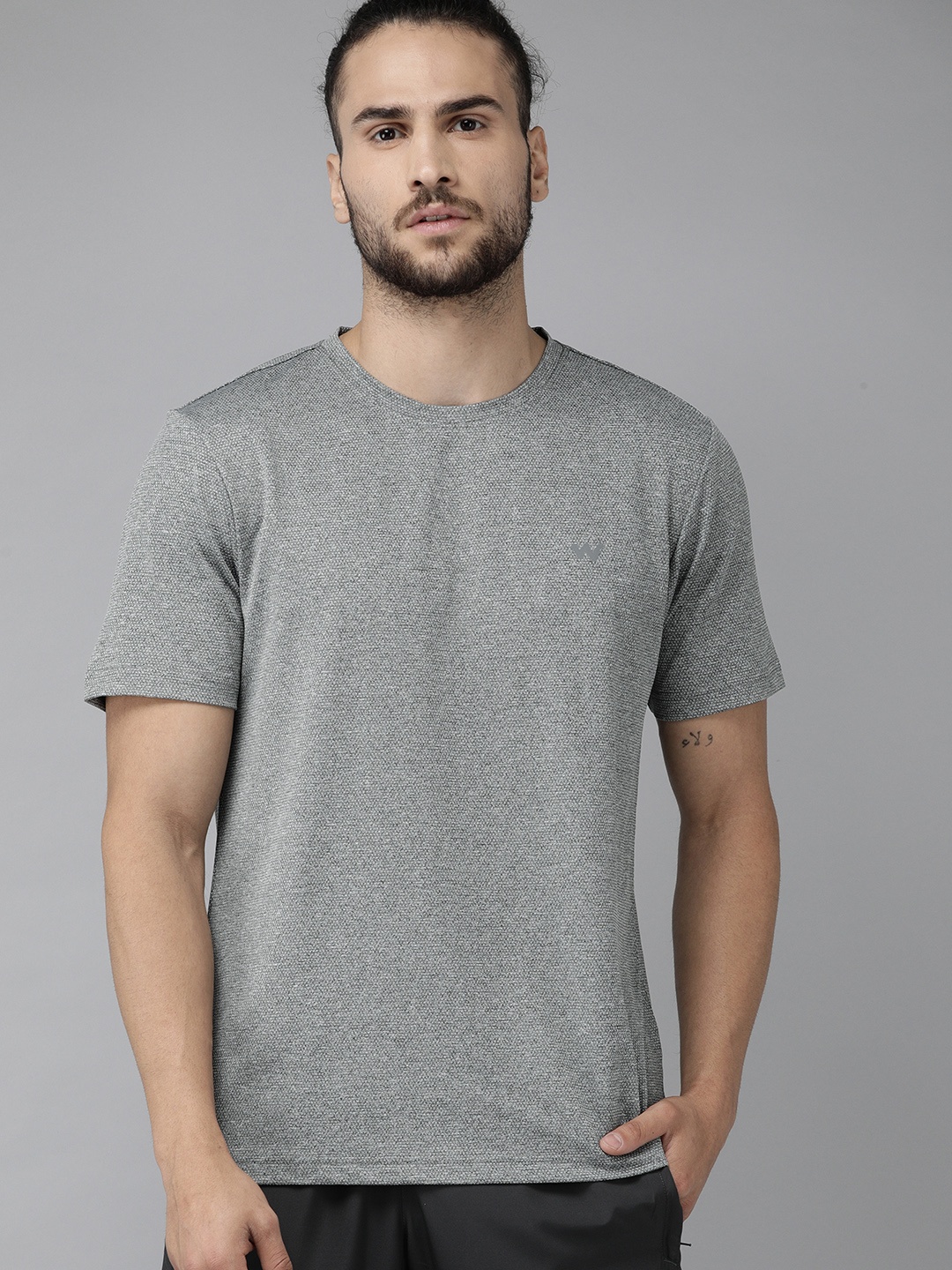 

Wildcraft Men Grey Self Design Round Neck T-shirt