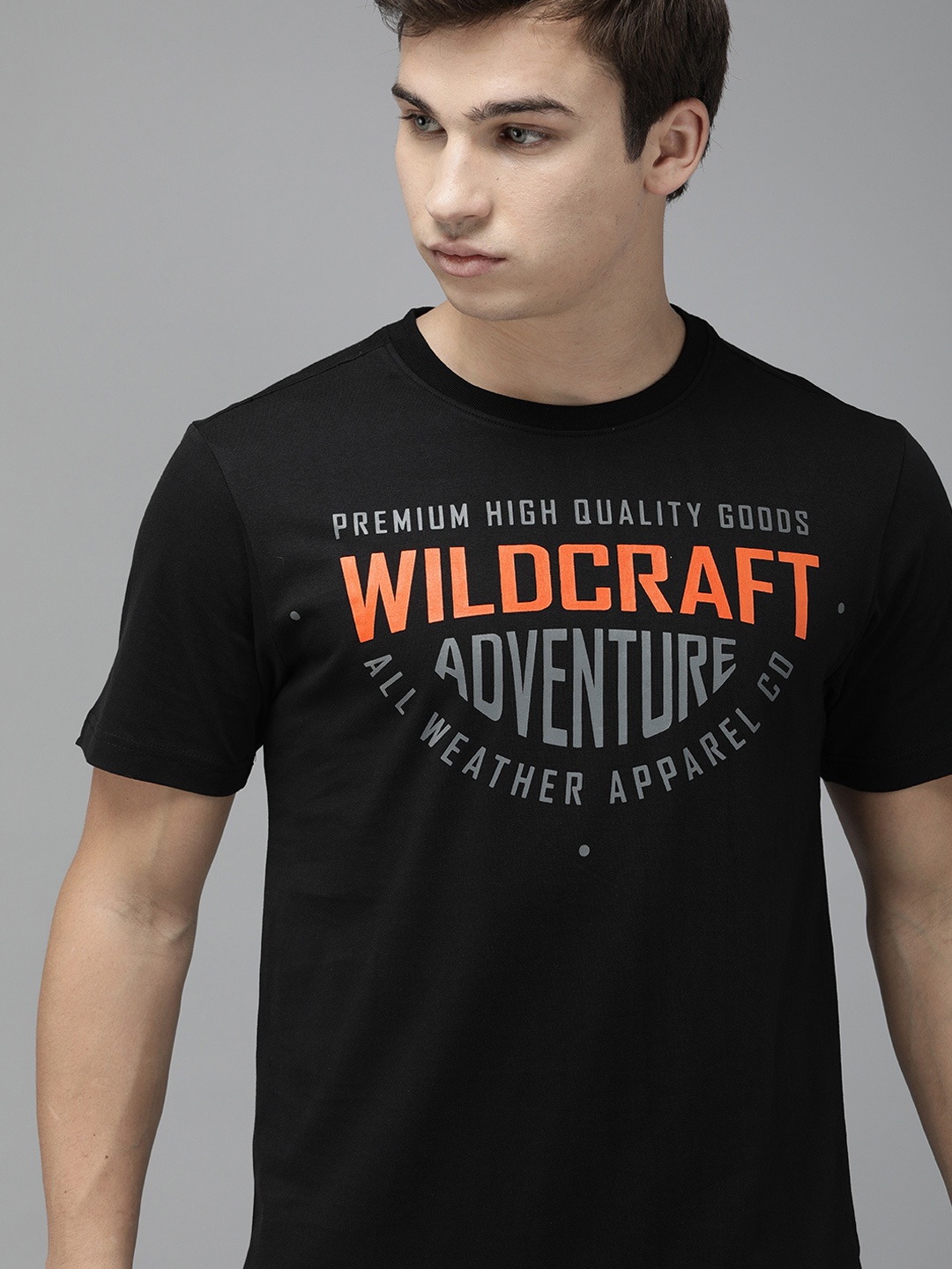 

Wildcraft Men Black Printed Round Neck Pure Cotton T-shirt