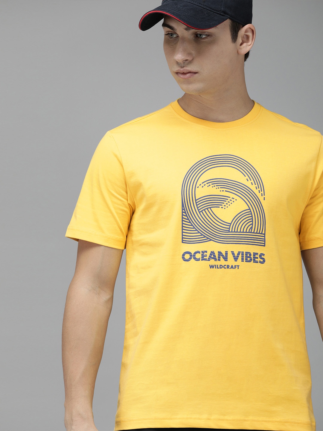 

Wildcraft Men Yellow Printed Round Neck Pure Cotton T-shirt