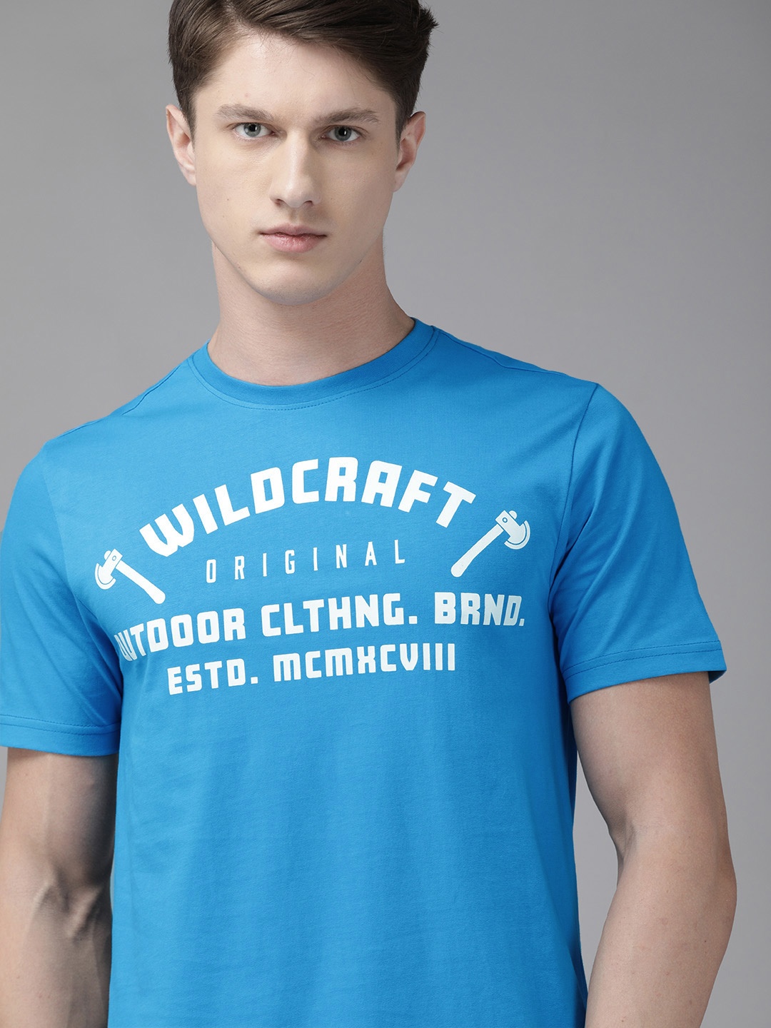 

Wildcraft Men Blue white Printed Round Neck Pure Cotton T-shirt