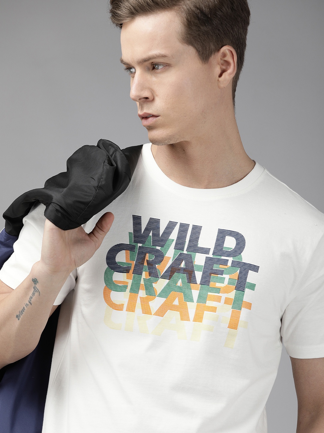 

Wildcraft Men White Printed Round Neck Pure Cotton T-shirt