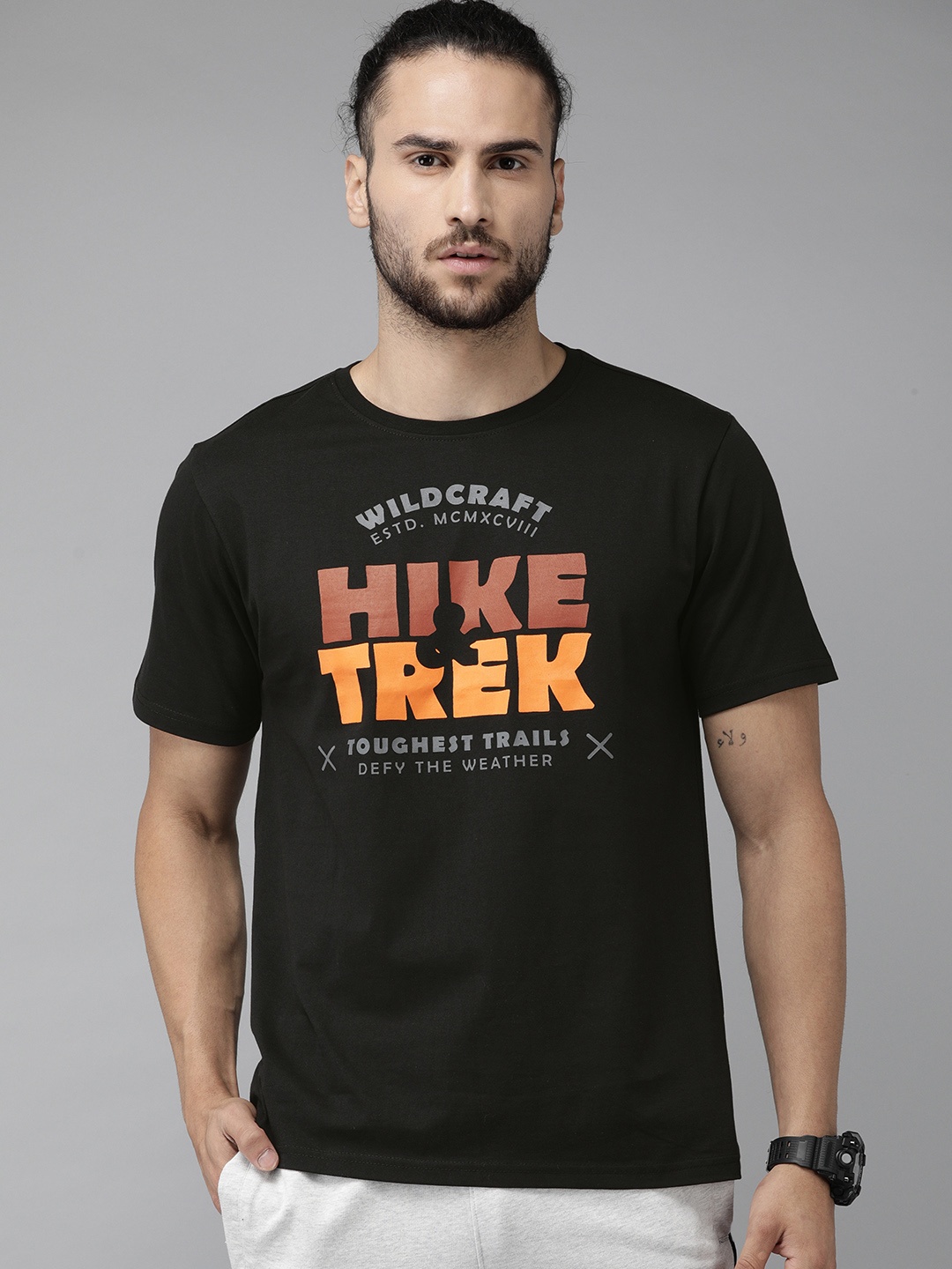 

Wildcraft Men Black Printed Round Neck Pure Cotton T-shirt