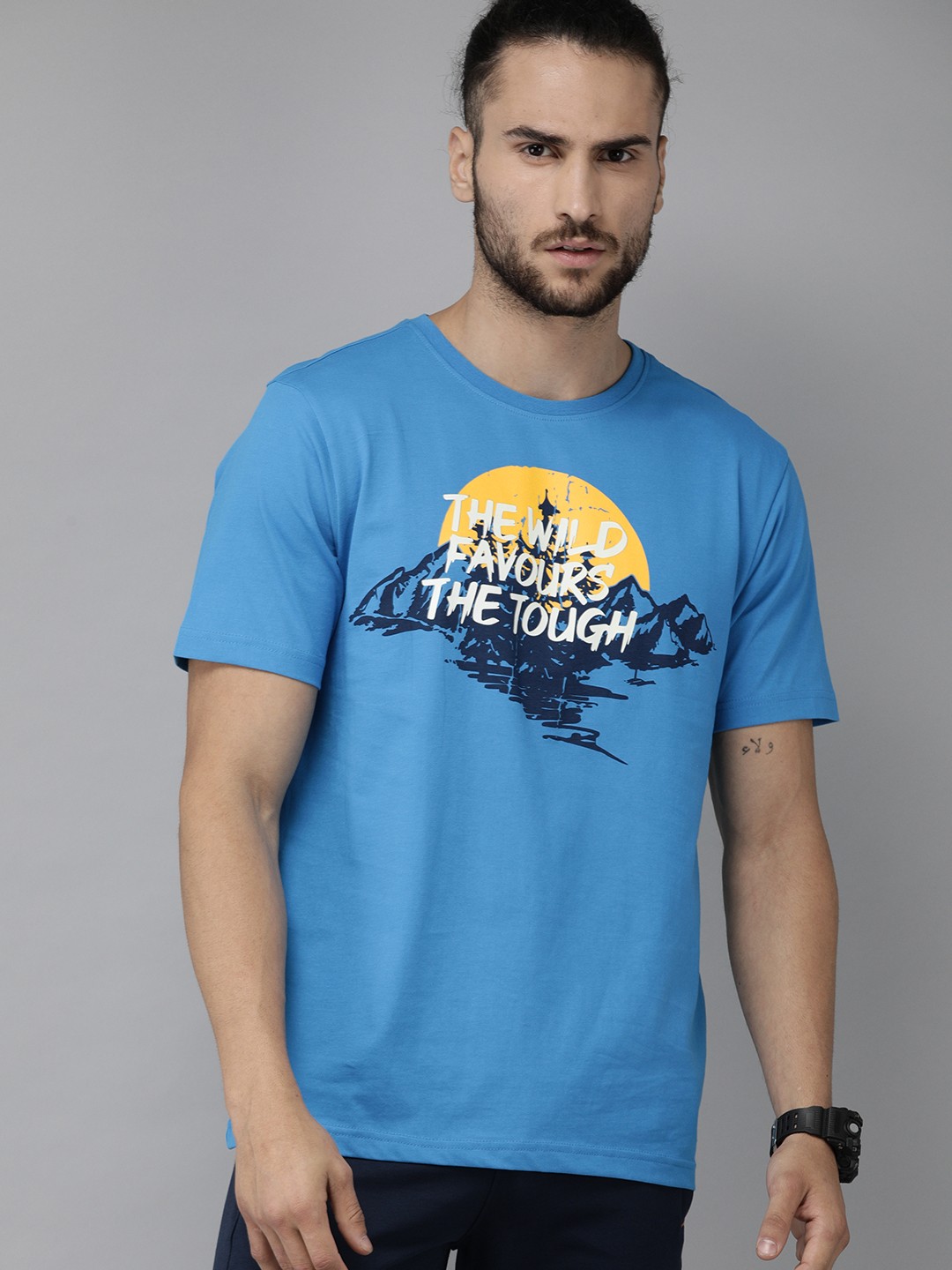 

Wildcraft Men Blue Printed Off Active Crew 14 Round Neck Pure Cotton T-shirt