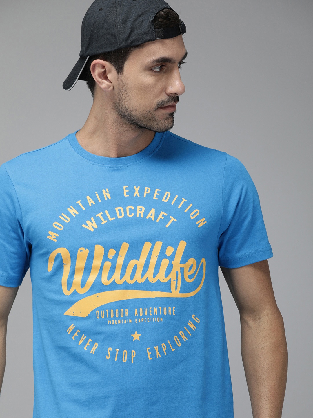 

Wildcraft Men Blue Printed Round Neck Pure Cotton T-shirt