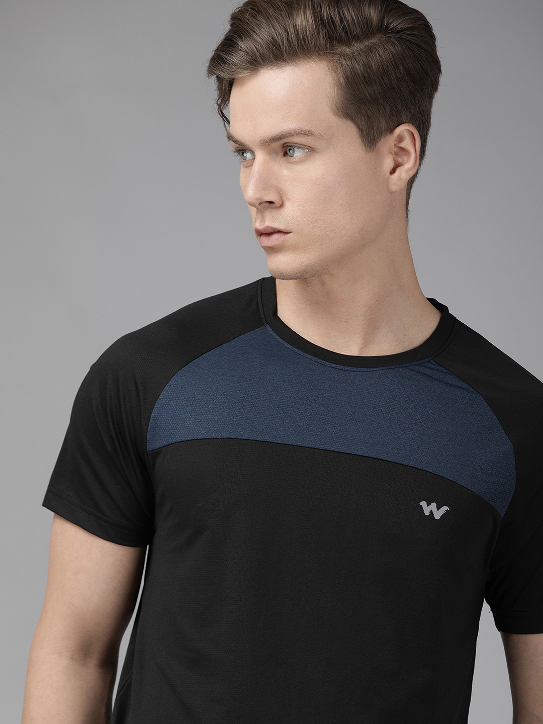 

Wildcraft Men Black & Navy Blue Colourblocked Round Neck T-shirt