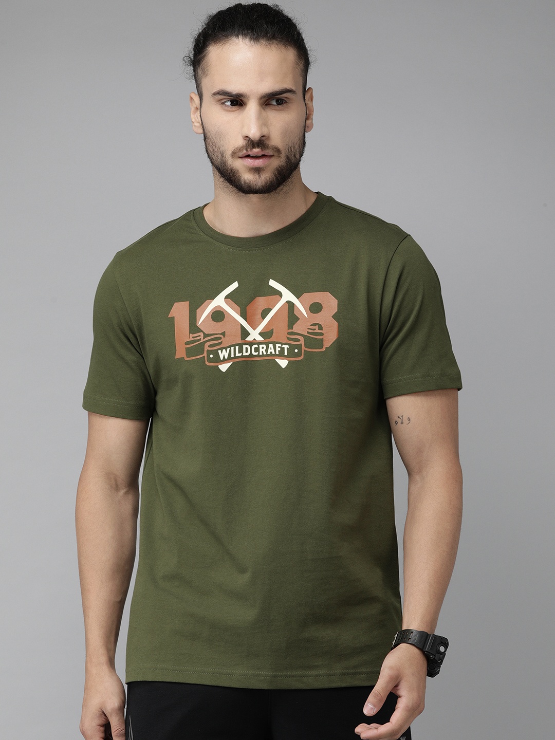 

Wildcraft Men Olive Green Printed Round Neck Pure Cotton T-shirt