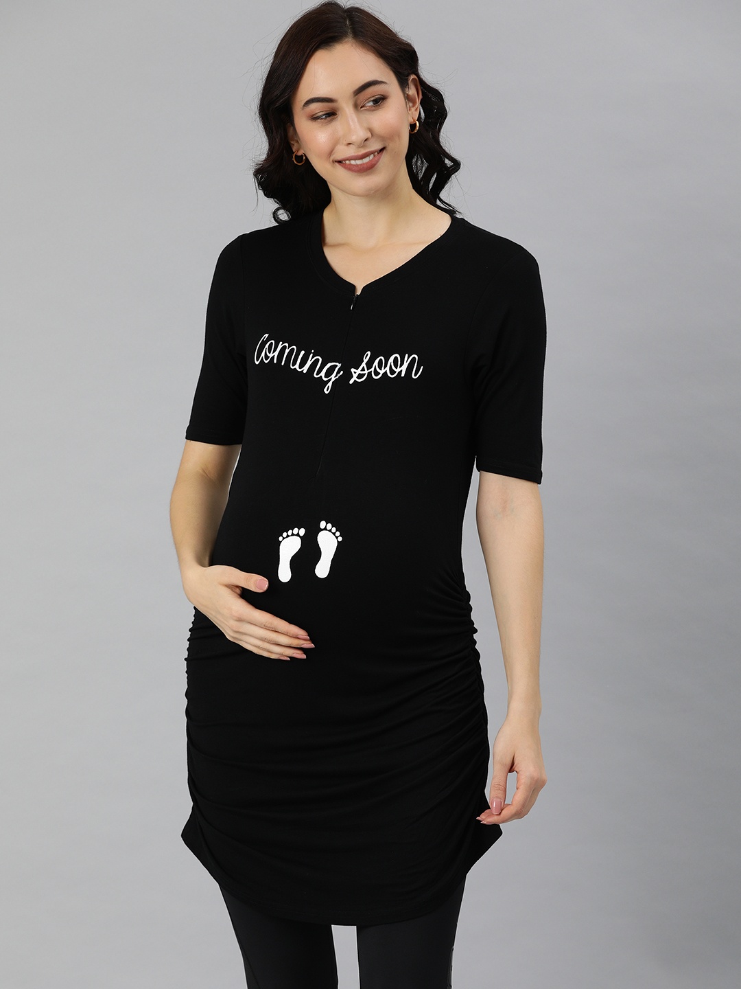 

Blush 9 Maternity Women's Black & White Printed Maternity Tunic