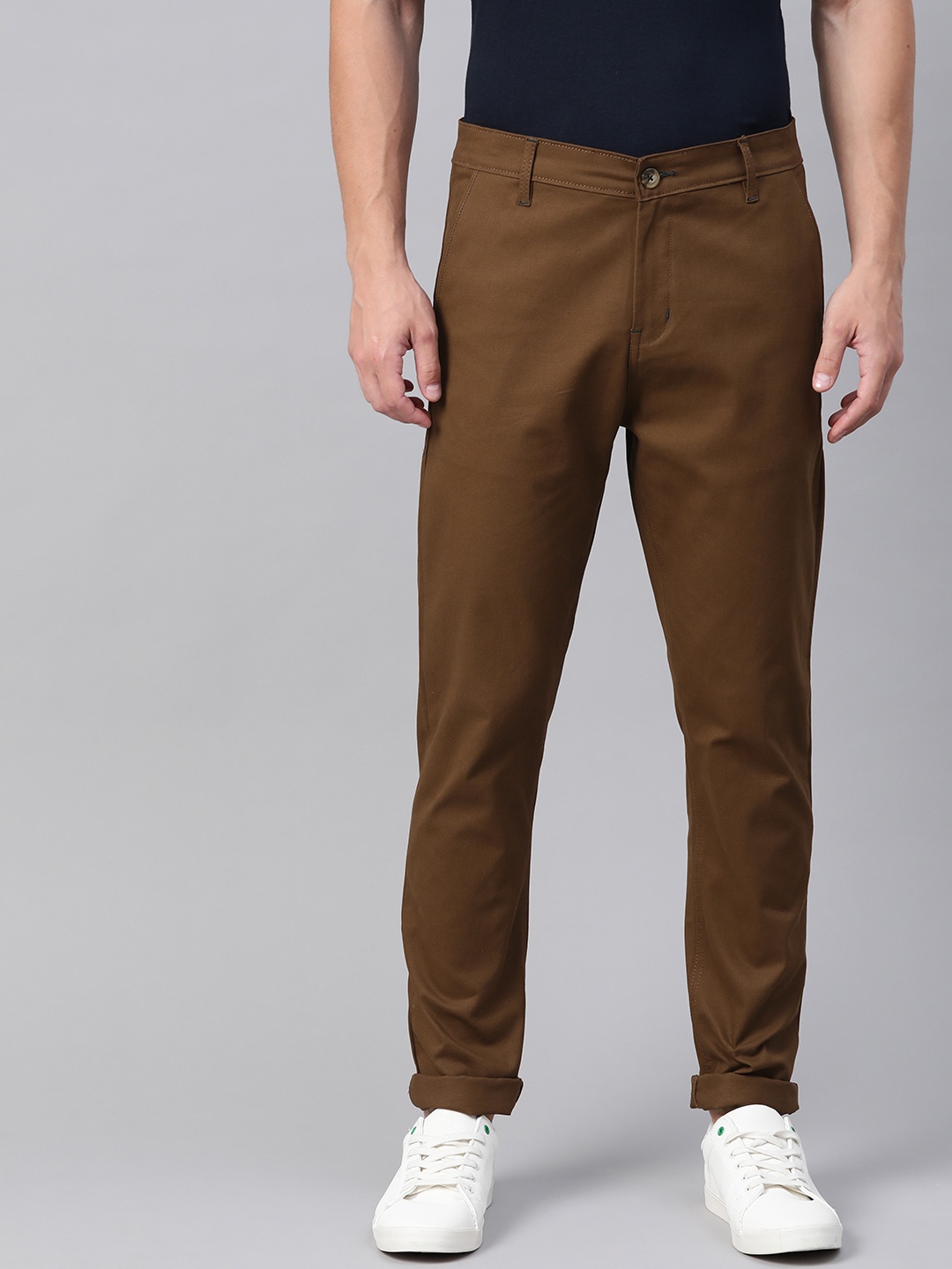 

Hubberholme Men Brown Slim Fit Solid Regular Trousers