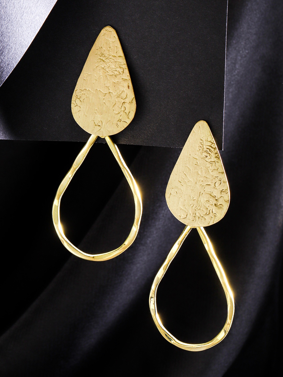 

DIVA WALK EXCLUSIVE Gold-Plated Textured Handcrafted Teardrop Shaped Drop Earrings