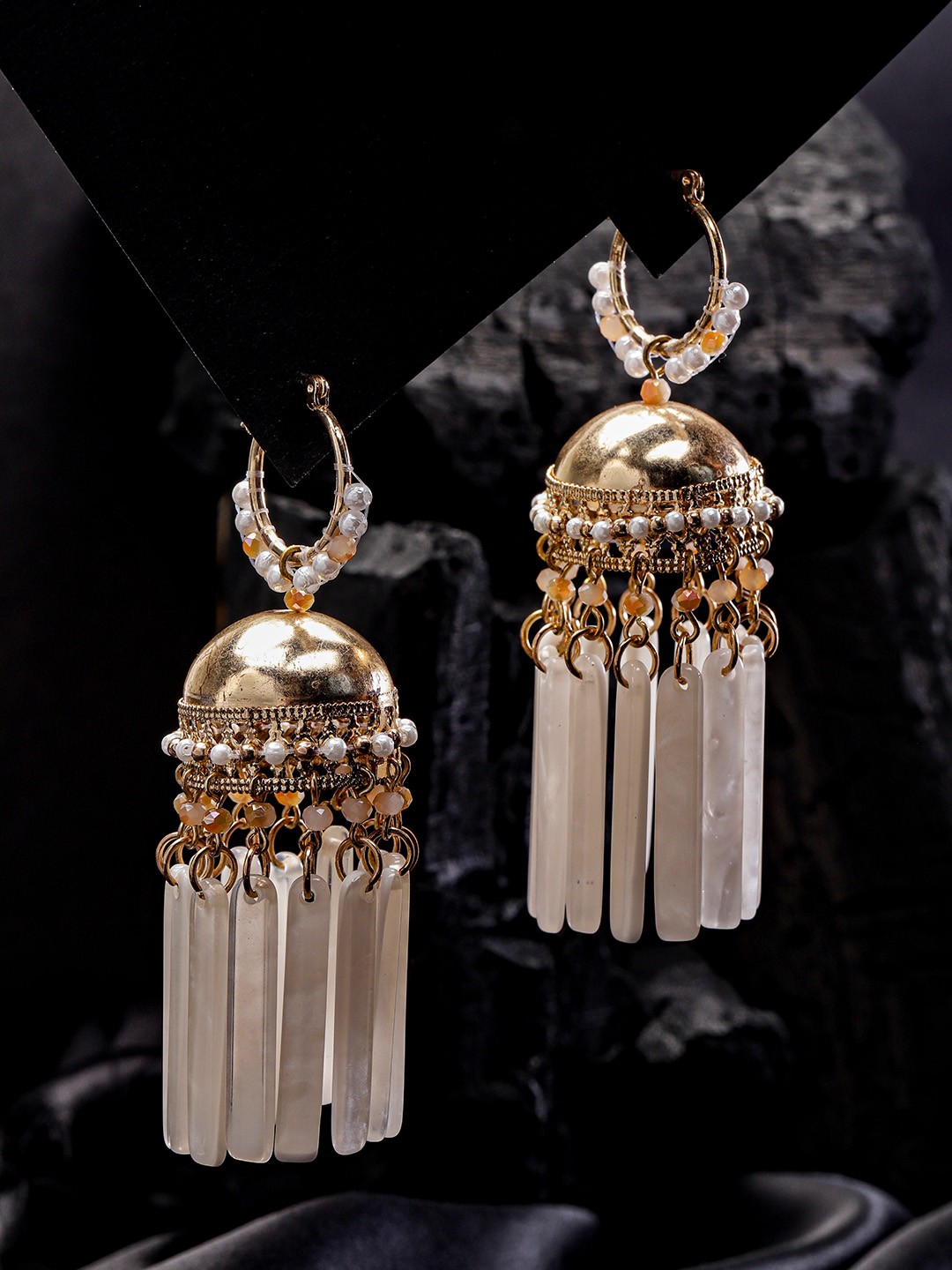 

DIVA WALK EXCLUSIVE Off-White Gold-Plated Beaded Handcrafted Dome Shaped Jhumkas