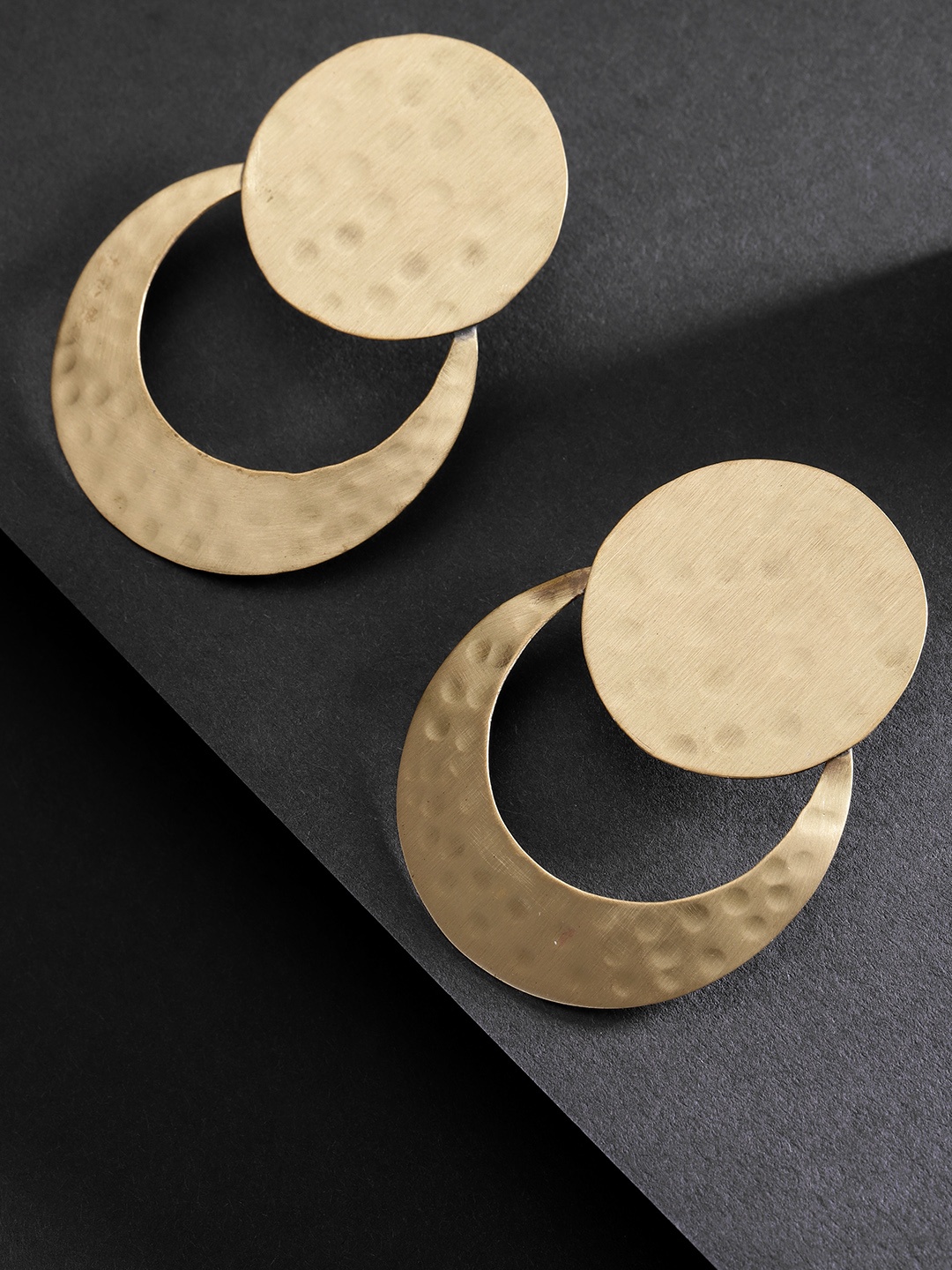 

DIVA WALK EXCLUSIVE Gold-Plated Textured Handcrafted Crescent Shaped Drop Earrings