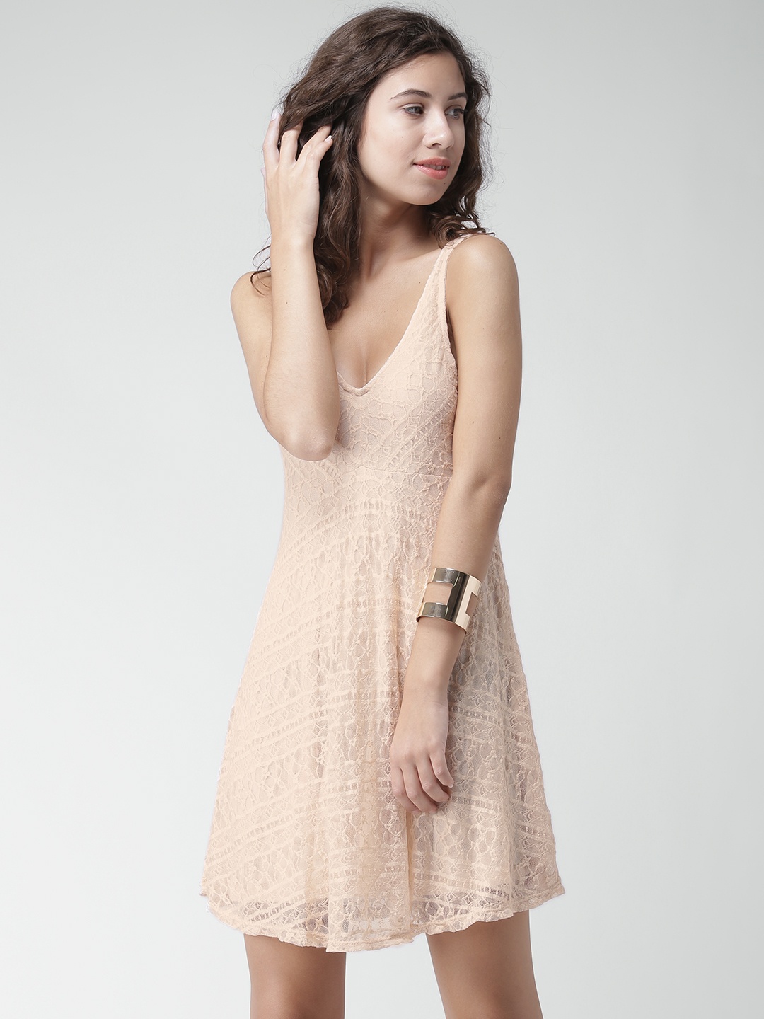 

FOREVER 21 Peach-Coloured Lace A-Line Dress