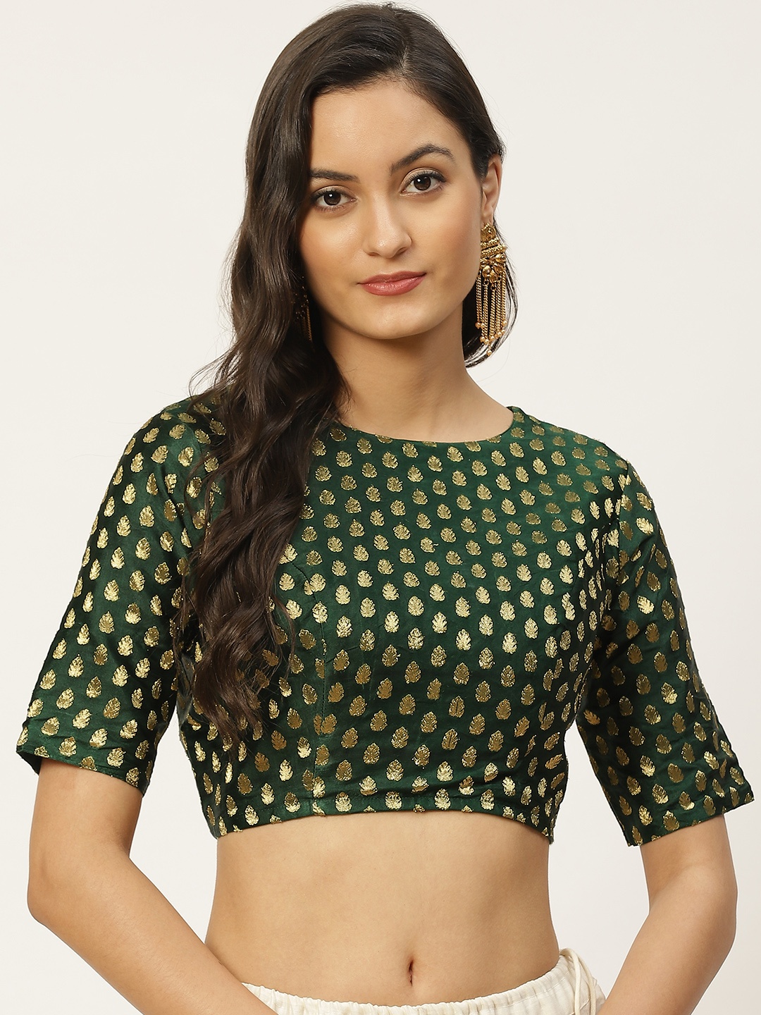 

Studio Shringaar Green & Golden Brocade Self Design Readymade Saree Blouse