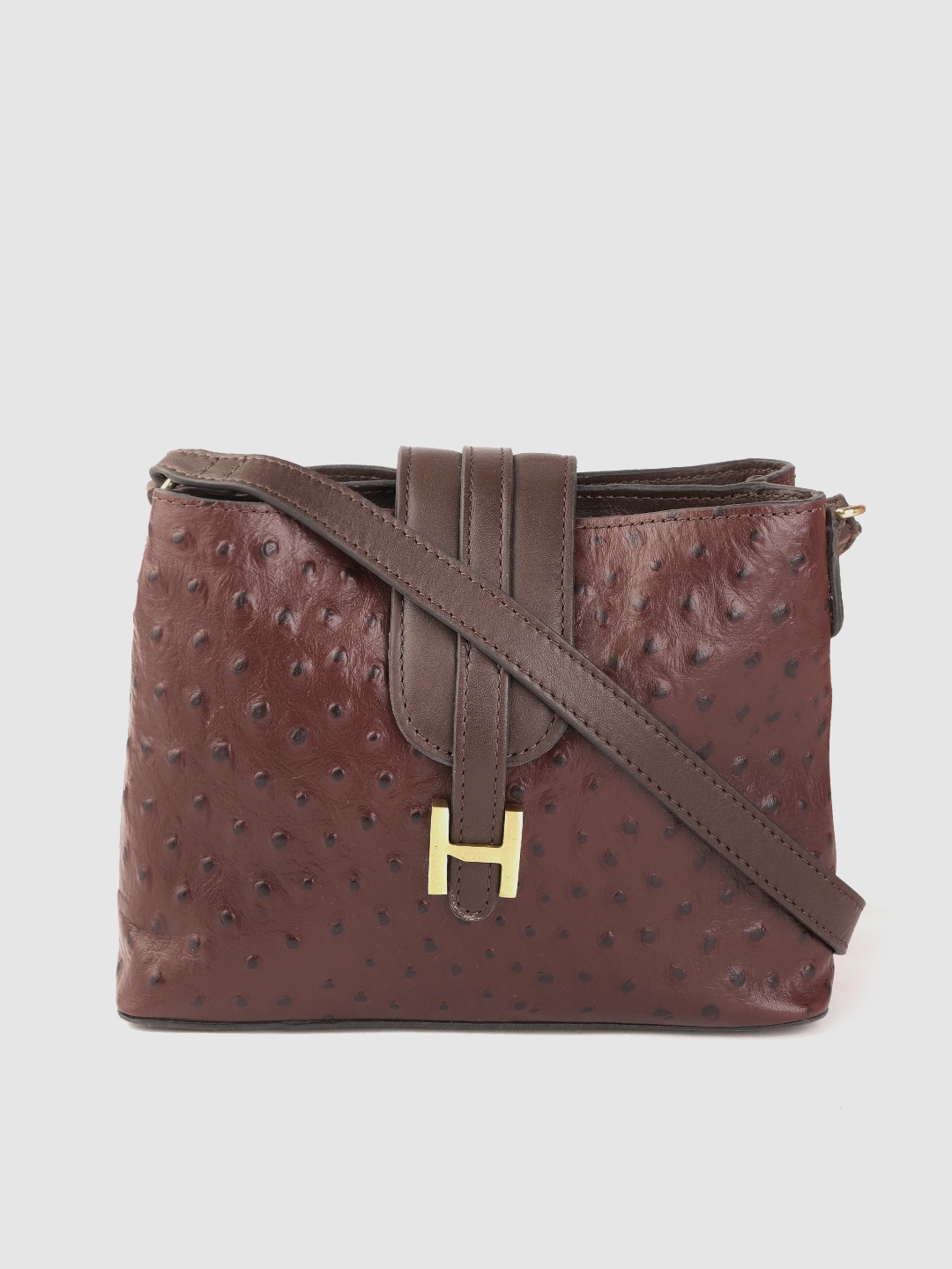 

Hidesign Coffee Brown Animal Textured Leather Sling Bag with Pouch