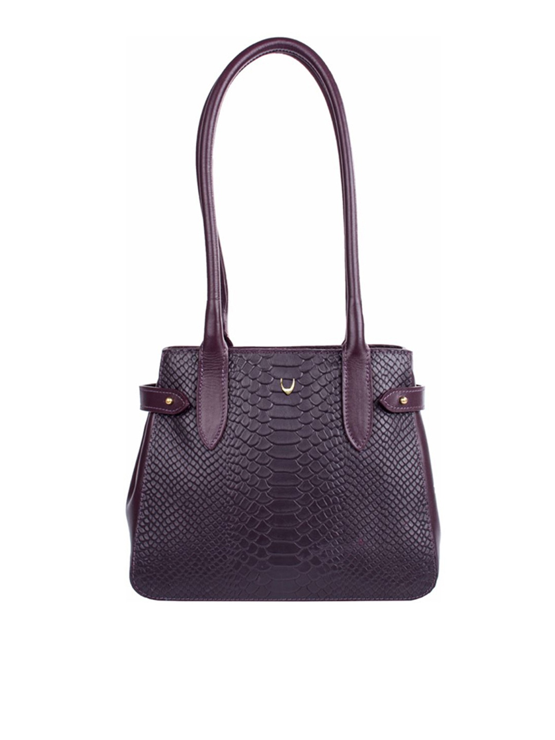

Hidesign Aubergine Snakeskin Textured Leather Handcrafted Structured Shoulder Bag, Purple