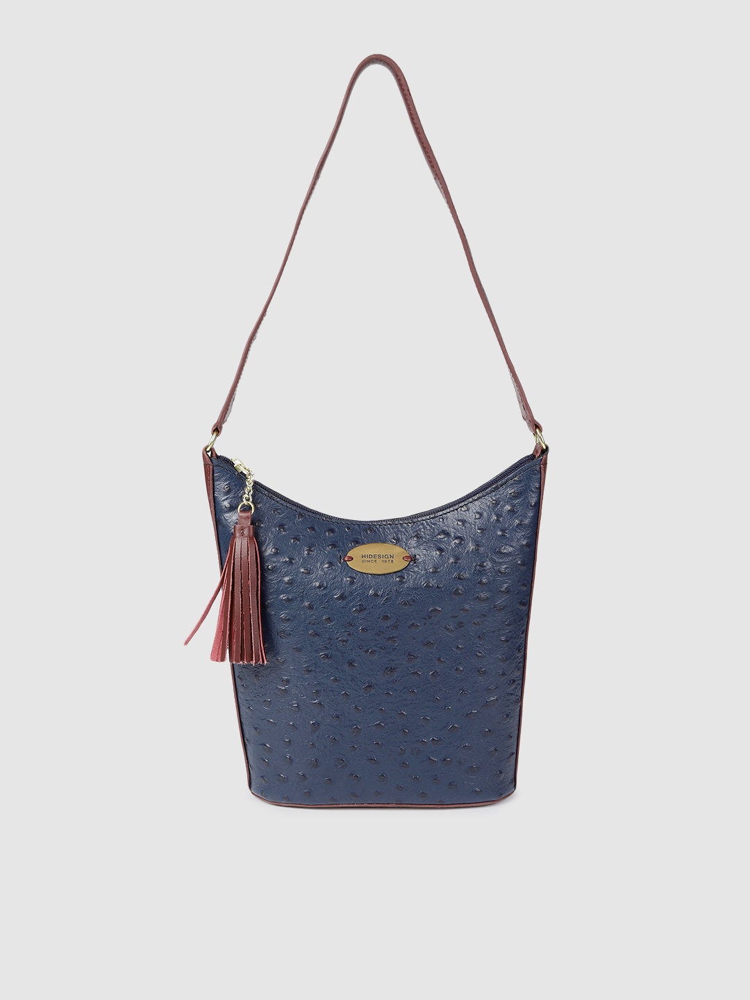 

Hidesign Navy Blue Animal Textured Leather Hobo Bag