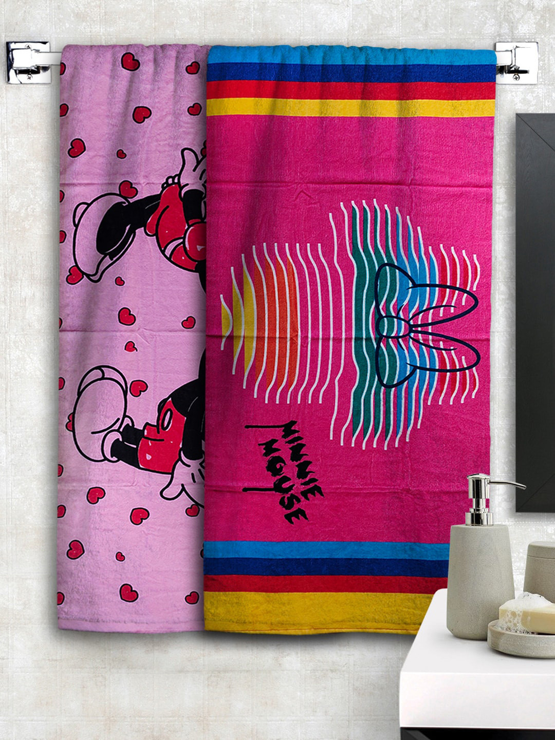 

Disney Set Of 2 Athom Trendz Disney Printed 300 GSM Bath Towels, Pink