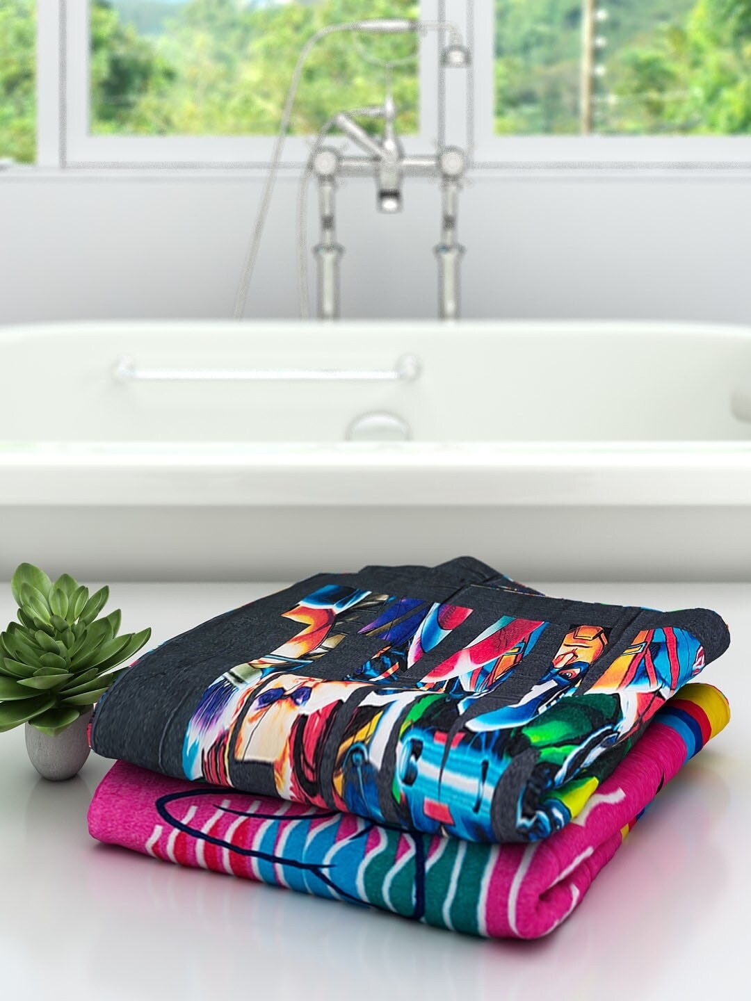 

Disney Set Of 2 Multicoloured Athom Trendz Disney & Marvel Printed 300 GSM Bath Towels, Multi