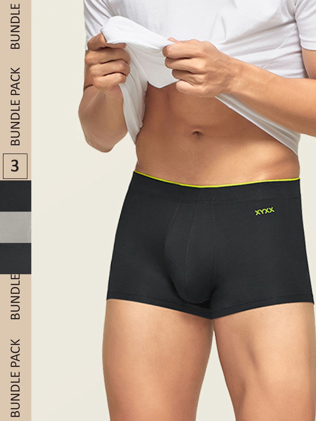 

XYXX Men Pack of 3 Uno IntelliSoft Micro Modal Trunks XYTRNK3PCKN52, Black