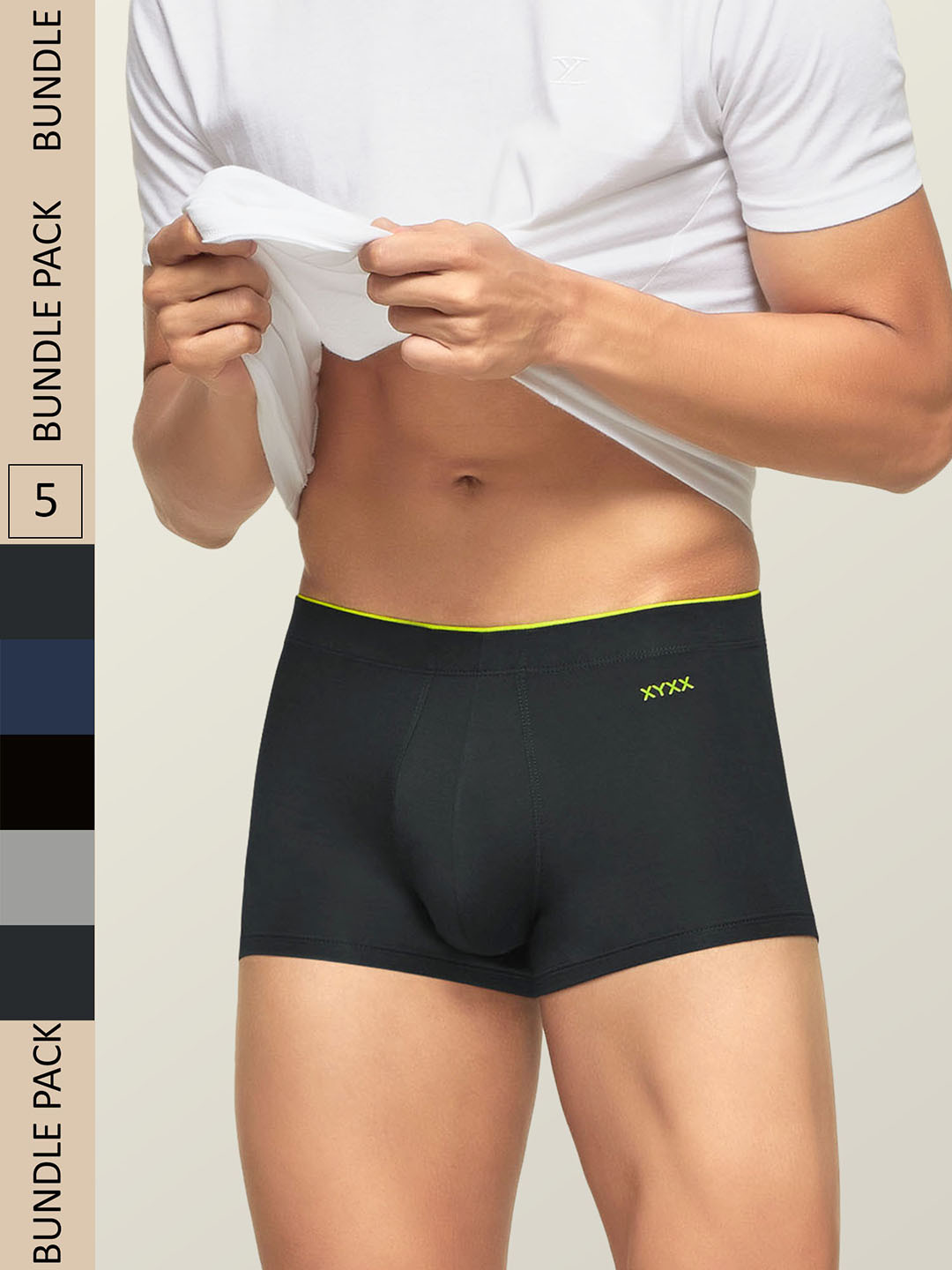 

XYXX Men Pack Of 5 Uno IntelliSoft Ultra Soft Antimicrobial Modal Trunks XYTRNK5PCKN209, Black