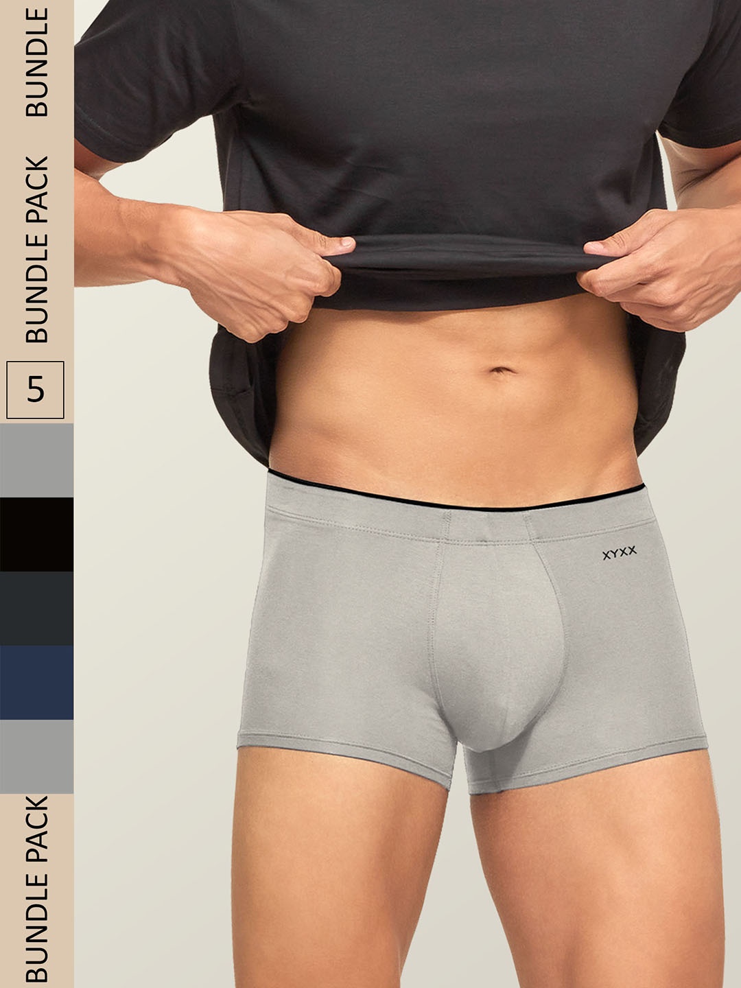 

XYXX Men Pack Of 5 Solid Trunks XYTRNK5PCKN211, Black