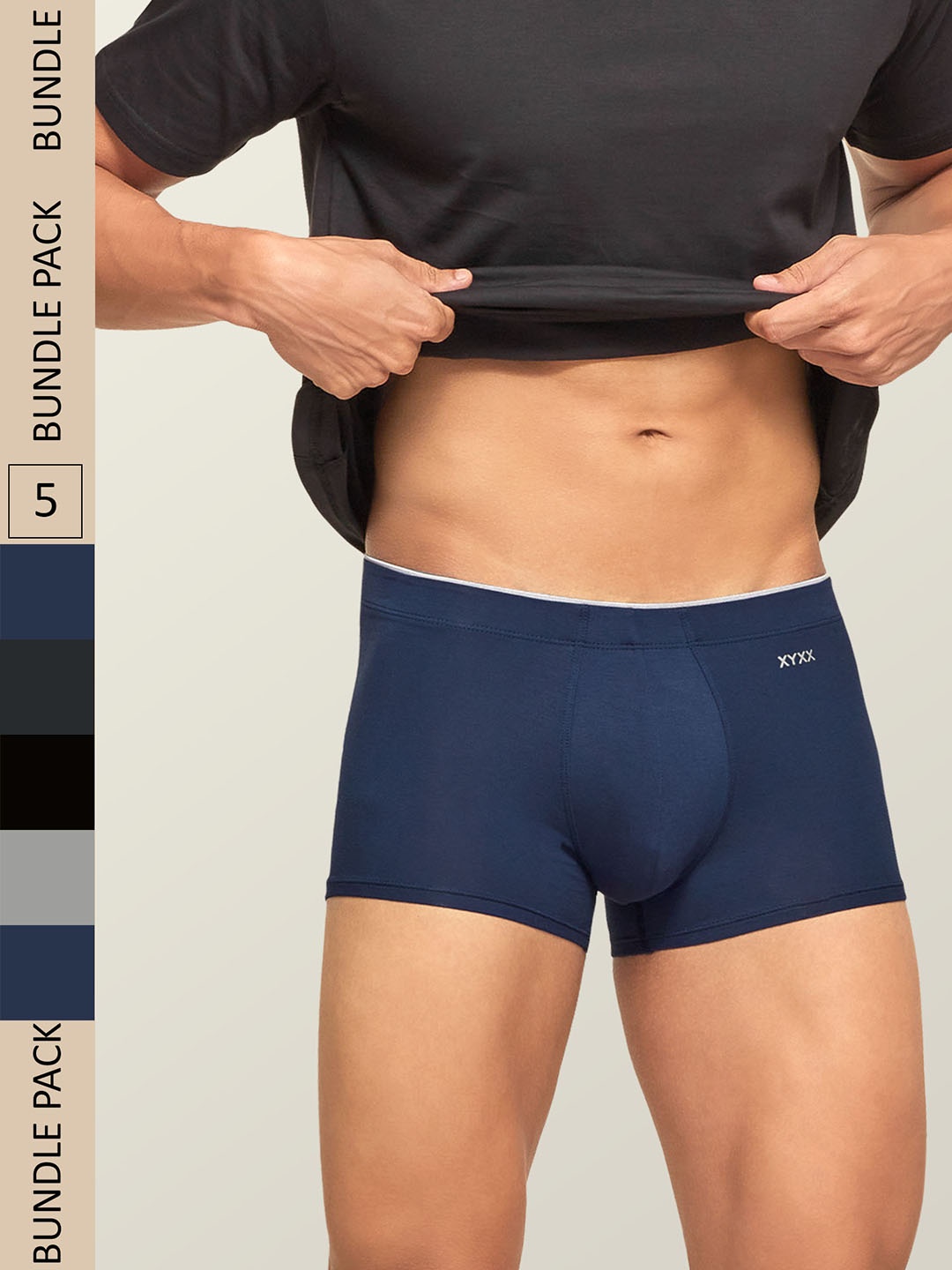 

XYXX Men Solid Pack Of 5 Uno IntelliSoft Micro Modal Trunk, Black