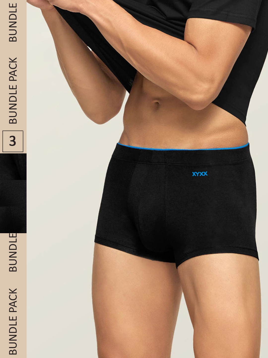 

XYXX Men Pack Of 3 Black & Blue Solid Ultra Soft Antimicrobial Trunks XYTRNK3PCKN511