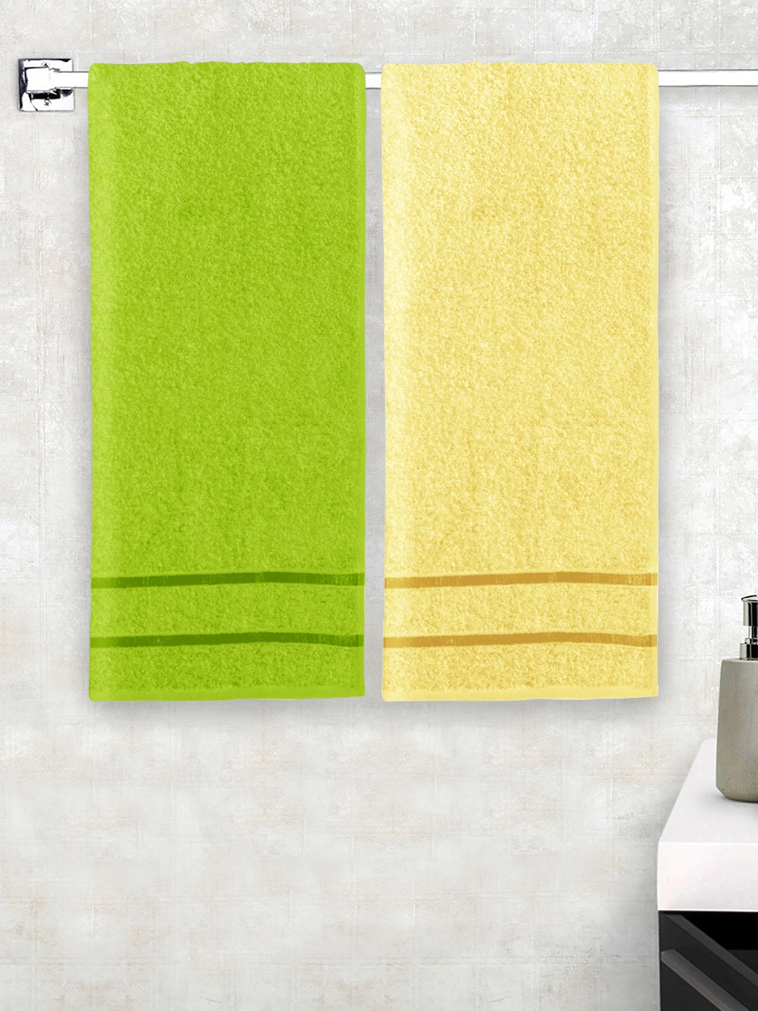 

Story@home Set of 2 Solid 450GSM Cotton Medium Size Bath Towels, Green