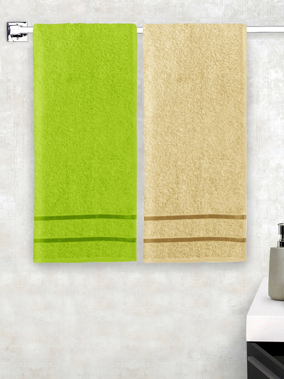 

Story@home Set of 2 Solid 450GSM Pure Cotton Medium Size Bath Towel, Green