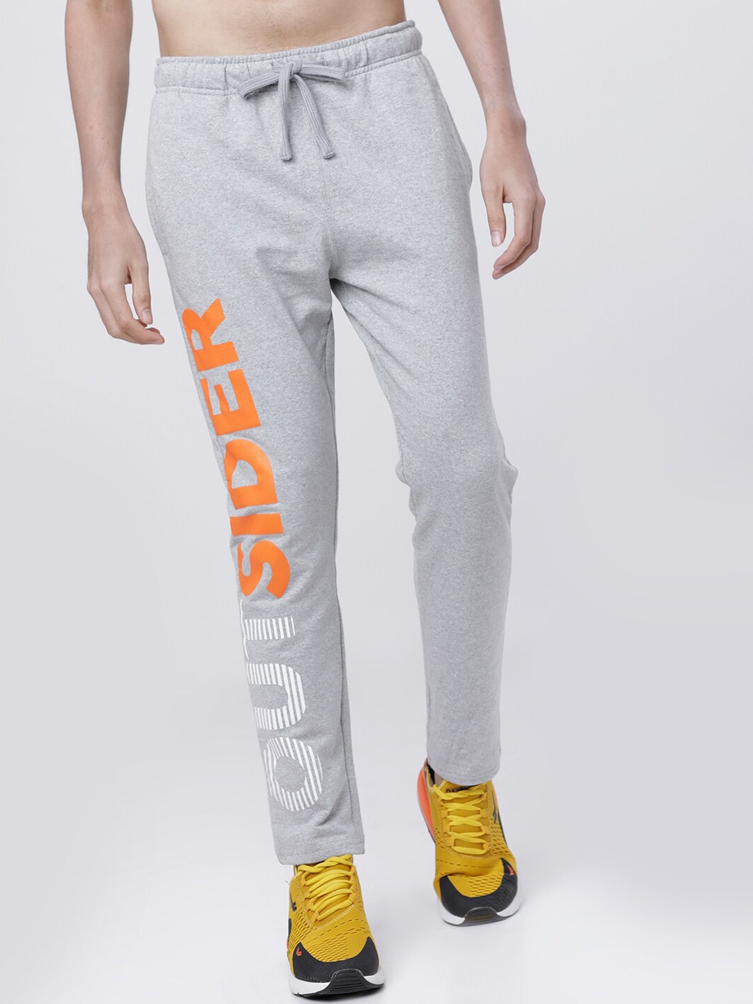 

LOCOMOTIVE Men Grey & Orange Solid Slim-Fit Track Pants