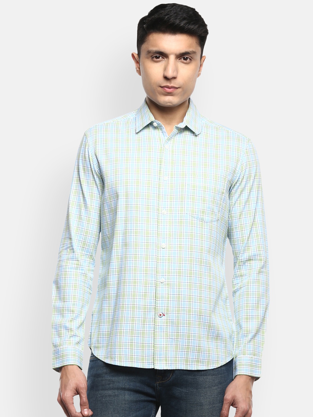 

Red Chief Men White & Blue Slim Fit Checked Casual Shirt
