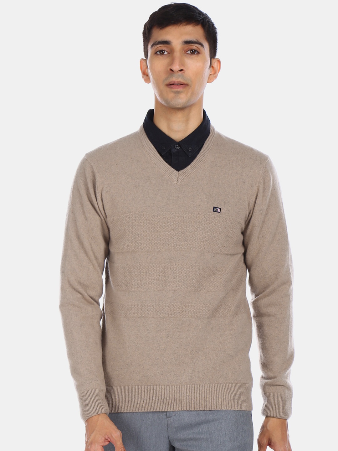 

Arrow Sport Men Beige Solid Pullover Sweater