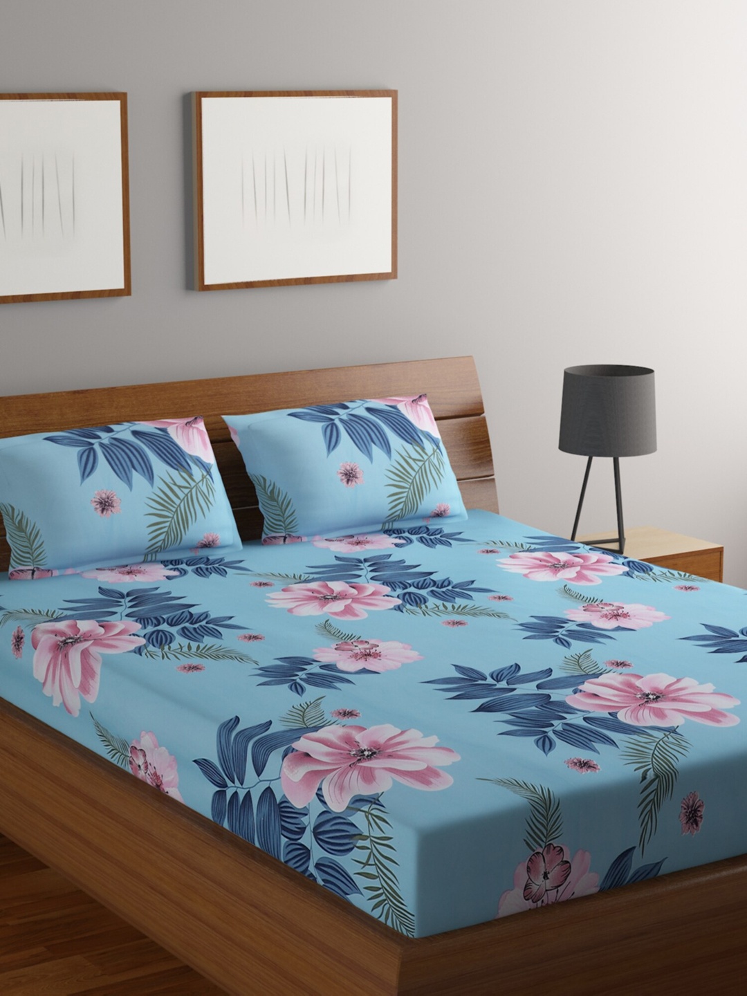 

Bromwick Blue & Pink Floral 180 TC Polycotton 1 Queen Bedsheet with 2 Pillow Covers