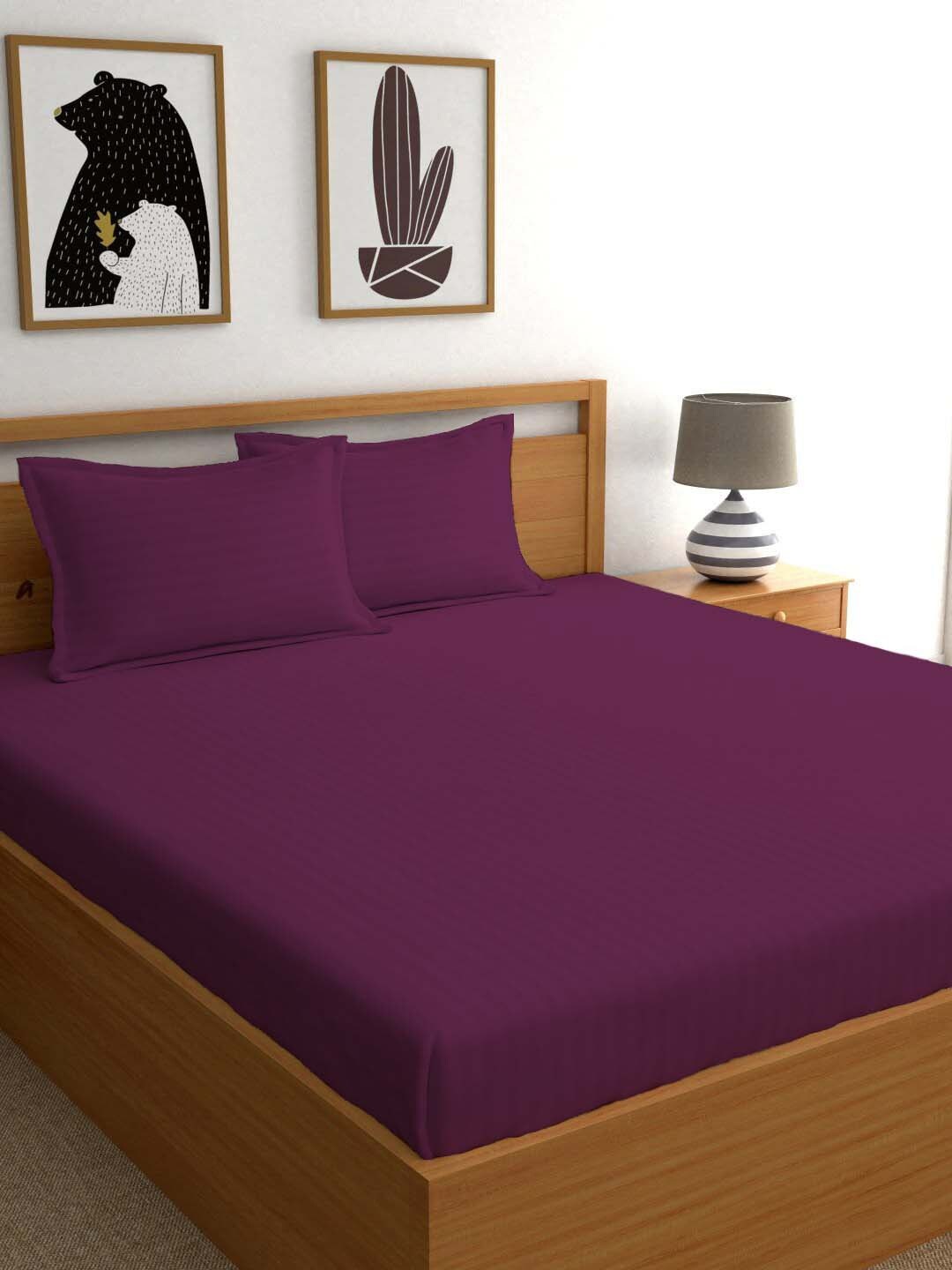

Ariana Purple Striped 210 TC Cotton 1 King Bedsheet with 2 Pillow Covers