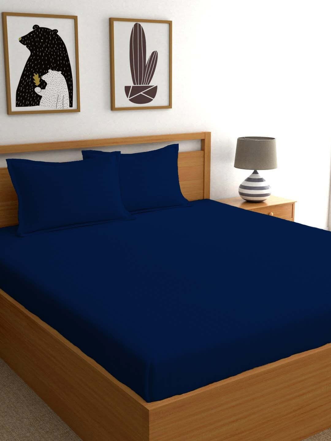 

Ariana Navy Blue Solid 210 TC Cotton 1 King Bedsheet with 2 Pillow Covers