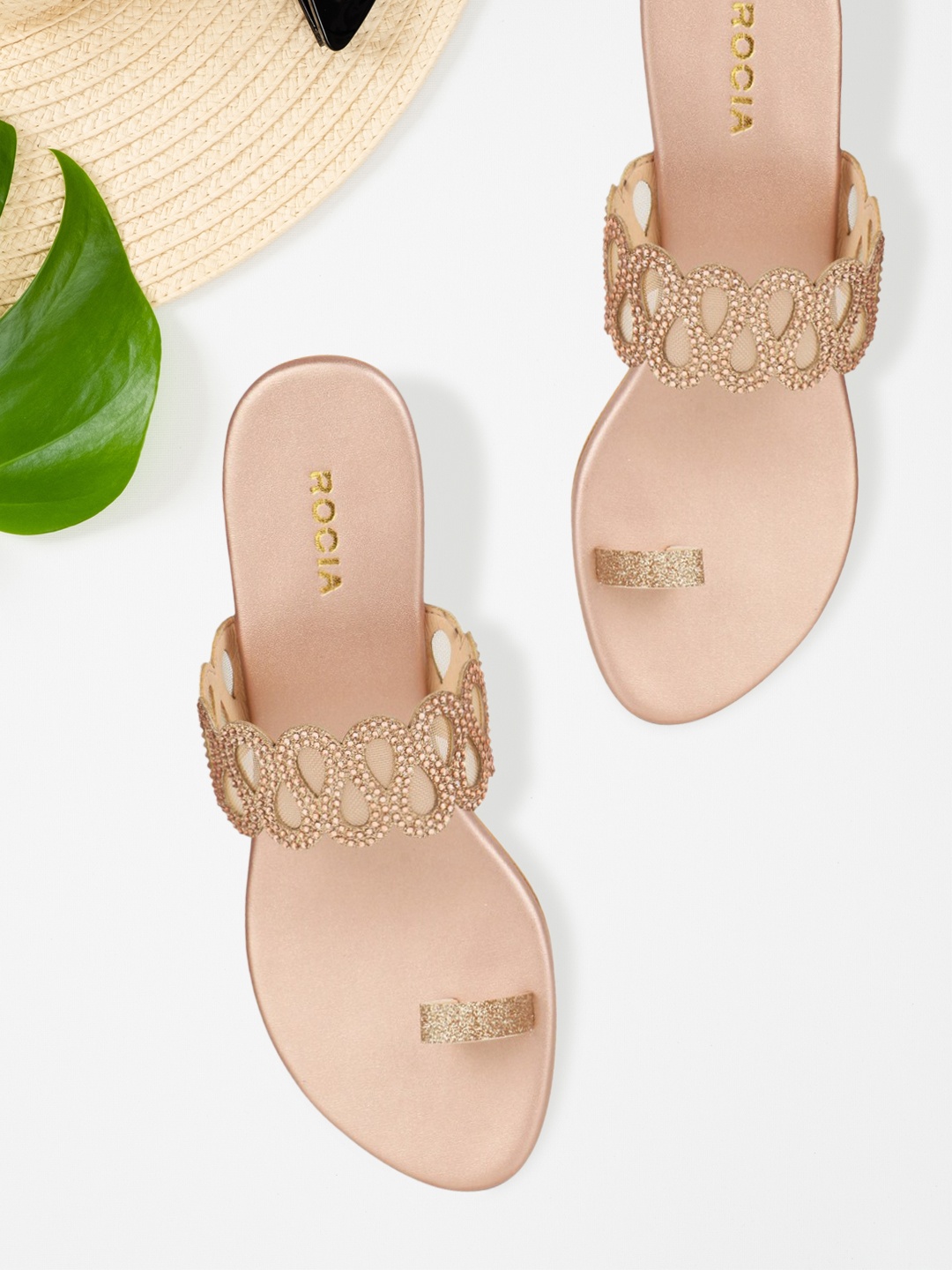 

Rocia Women Gold-Toned Embellished Block Heels