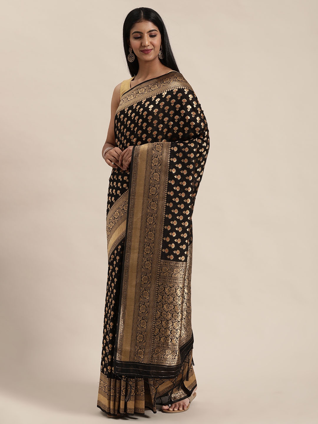 

Soch Black & Gold-Toned Woven Design Saree
