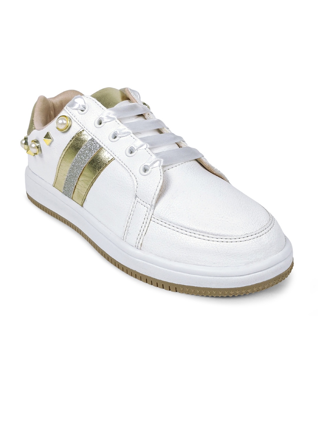 

KazarMax Women White Studded Memory Foam Sneakers