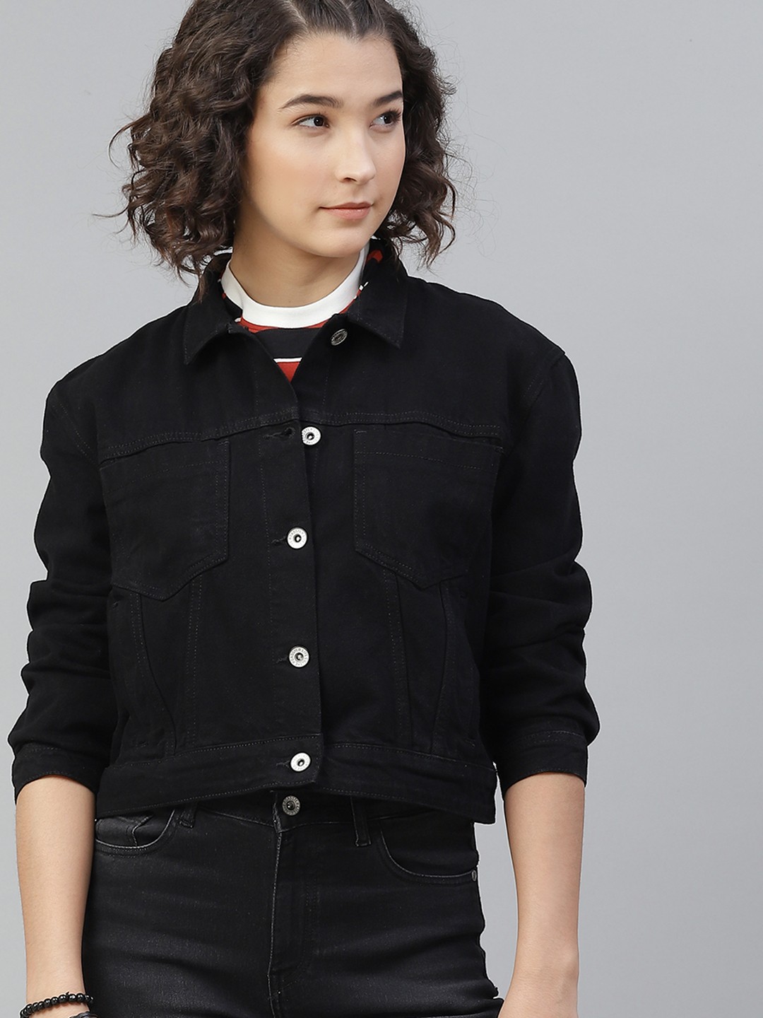 

Roadster Women Black Solid Denim Jacket