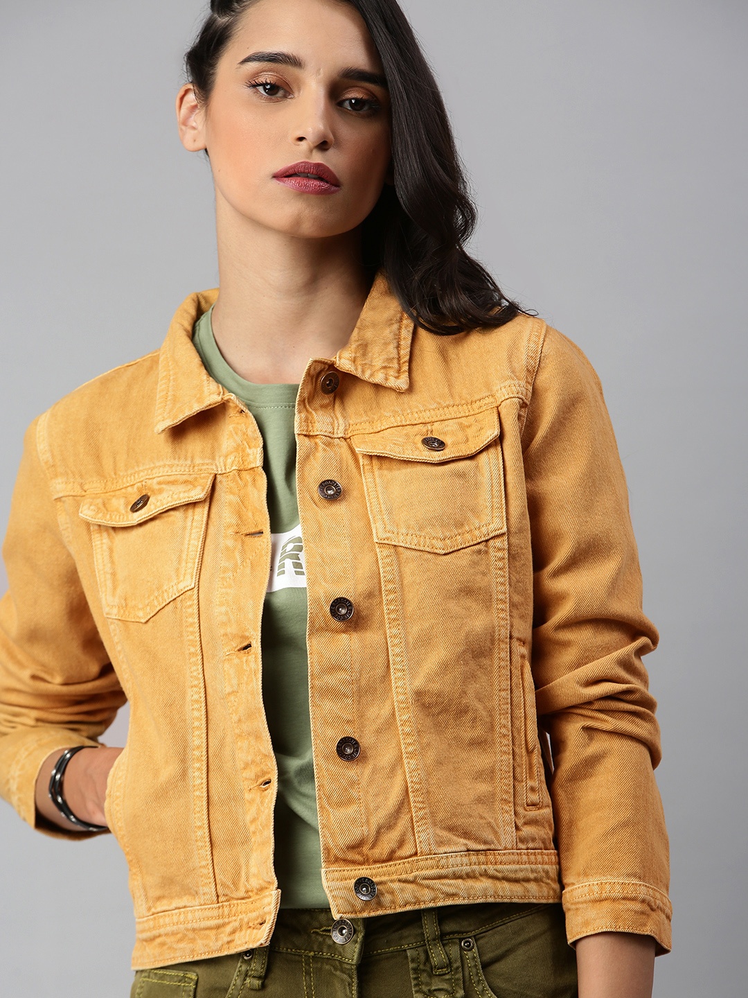 

Roadster Women Yellow Denim Jacket