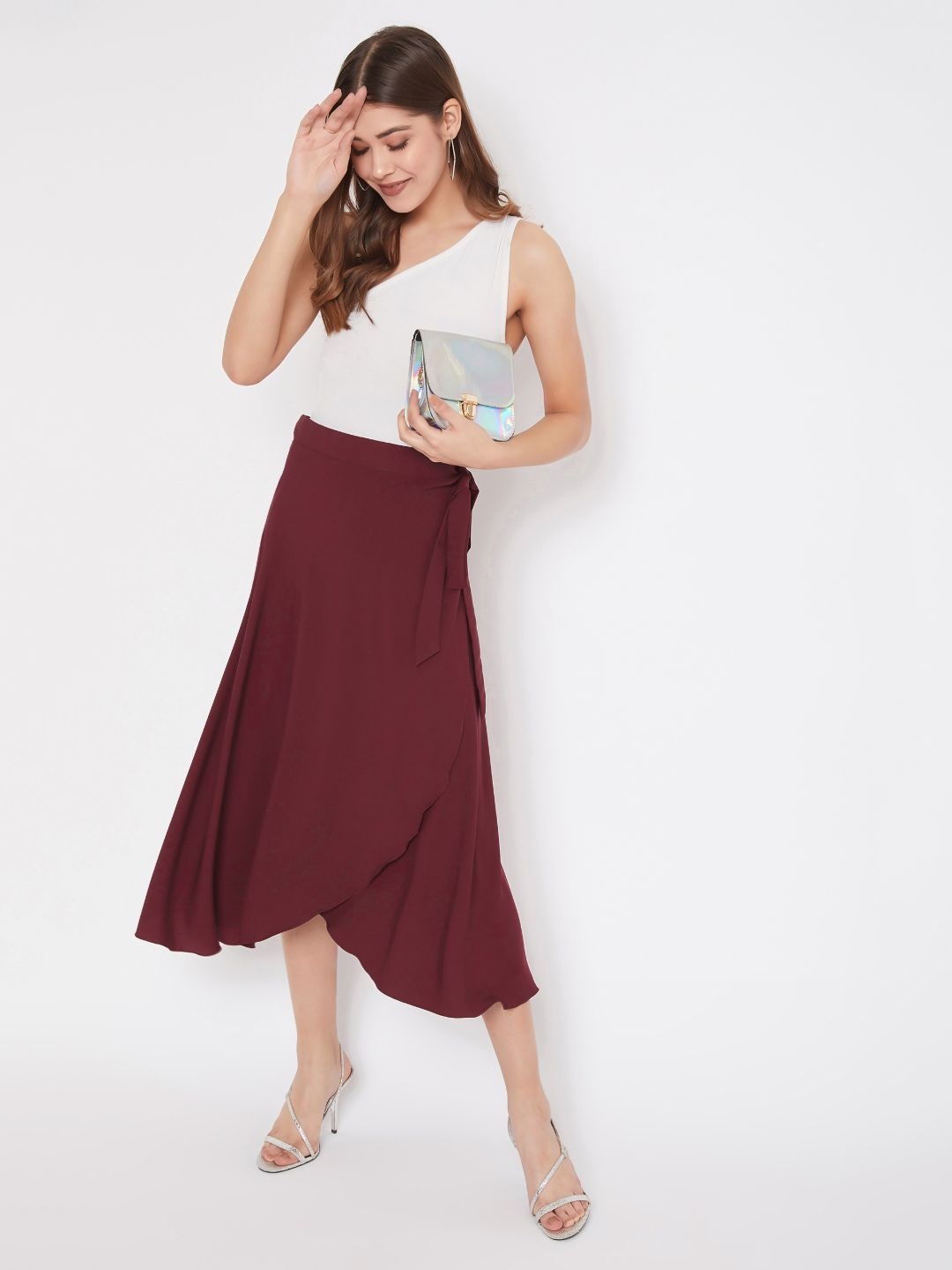 

Uptownie Lite Women Maroon Solid Ruffle Skirt
