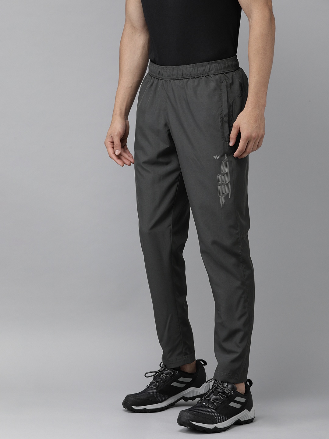 

Wildcraft Men Charcoal Grey Solid Straight Fit Track Pants with Printed Detail