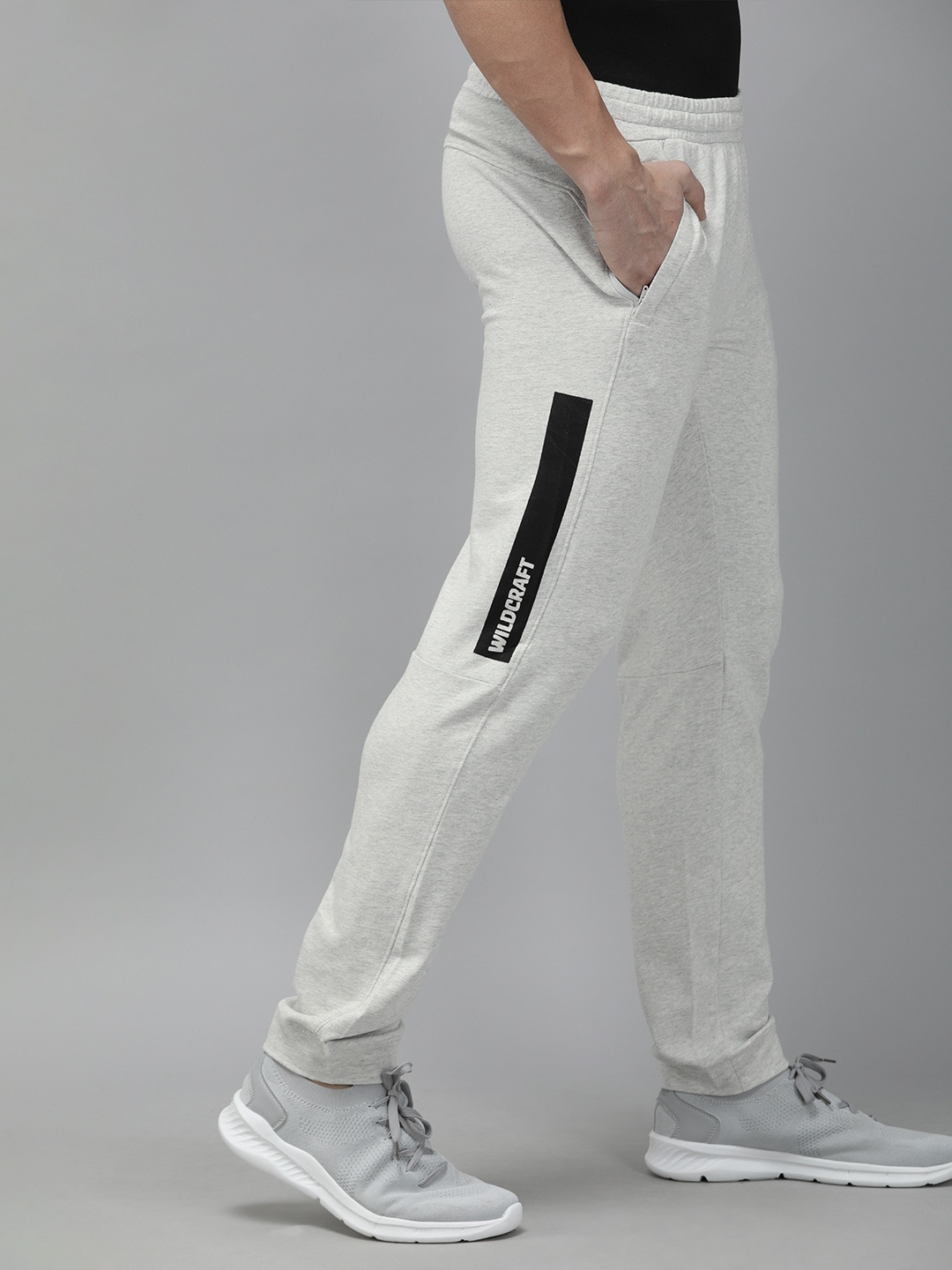 

Wildcraft Men Grey Melange Solid Straight Fit Joggers with Printed Detail