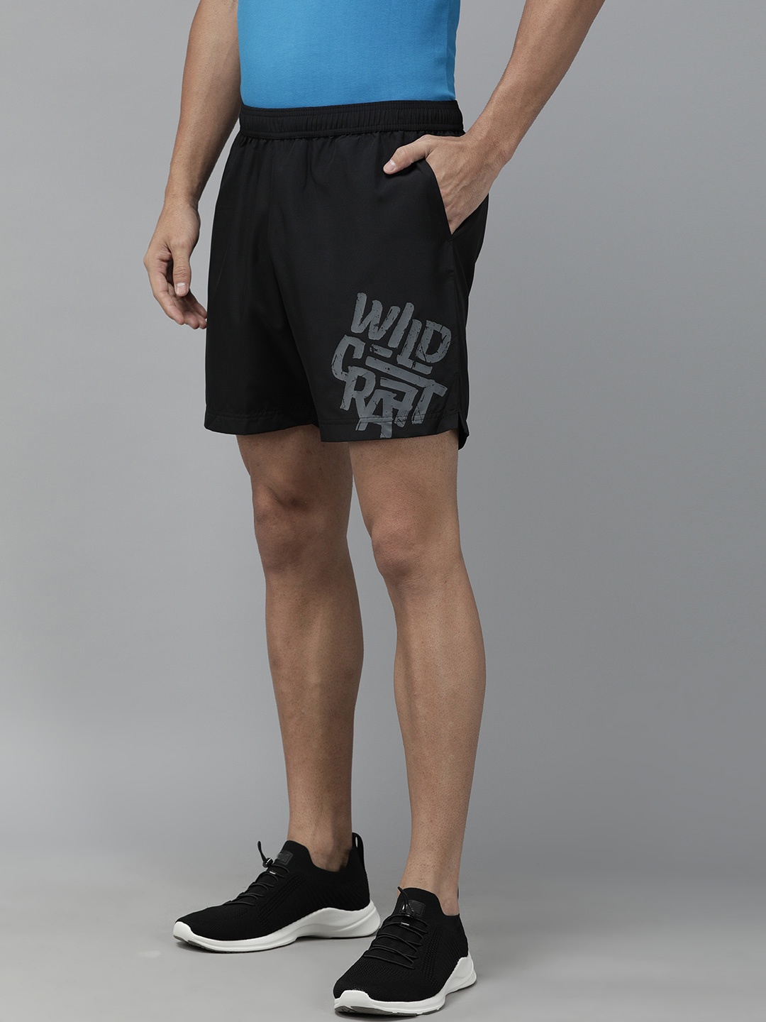 

Wildcraft Men Black Solid Regular Fit Regular Shorts With Printed Detailing