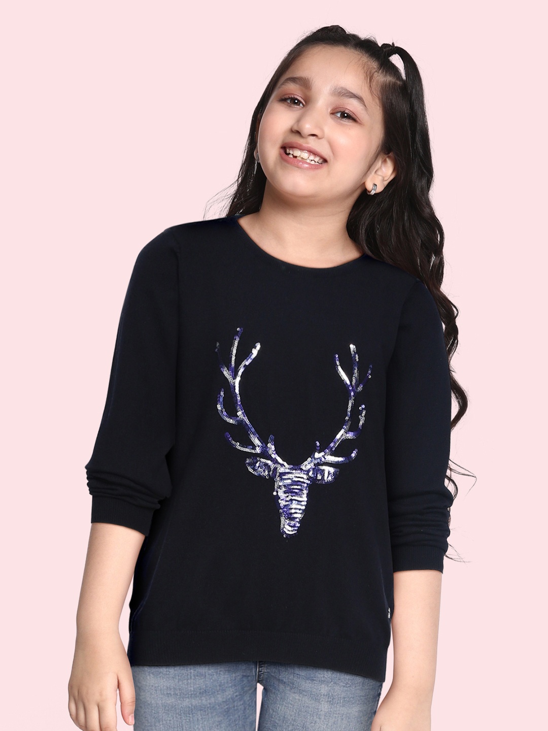 

Allen Solly Junior Girls Black Self Design Pullover Sweater