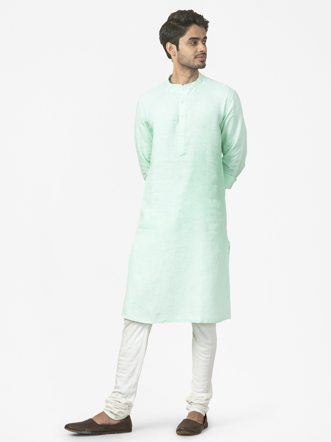 

Fabindia Men Blue Dobby Weave Linen Slim Fit Straight Kurta